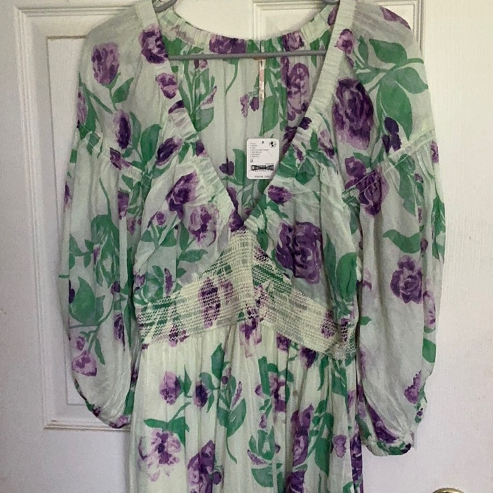 Free People Lavender Floral V-Neck Dress